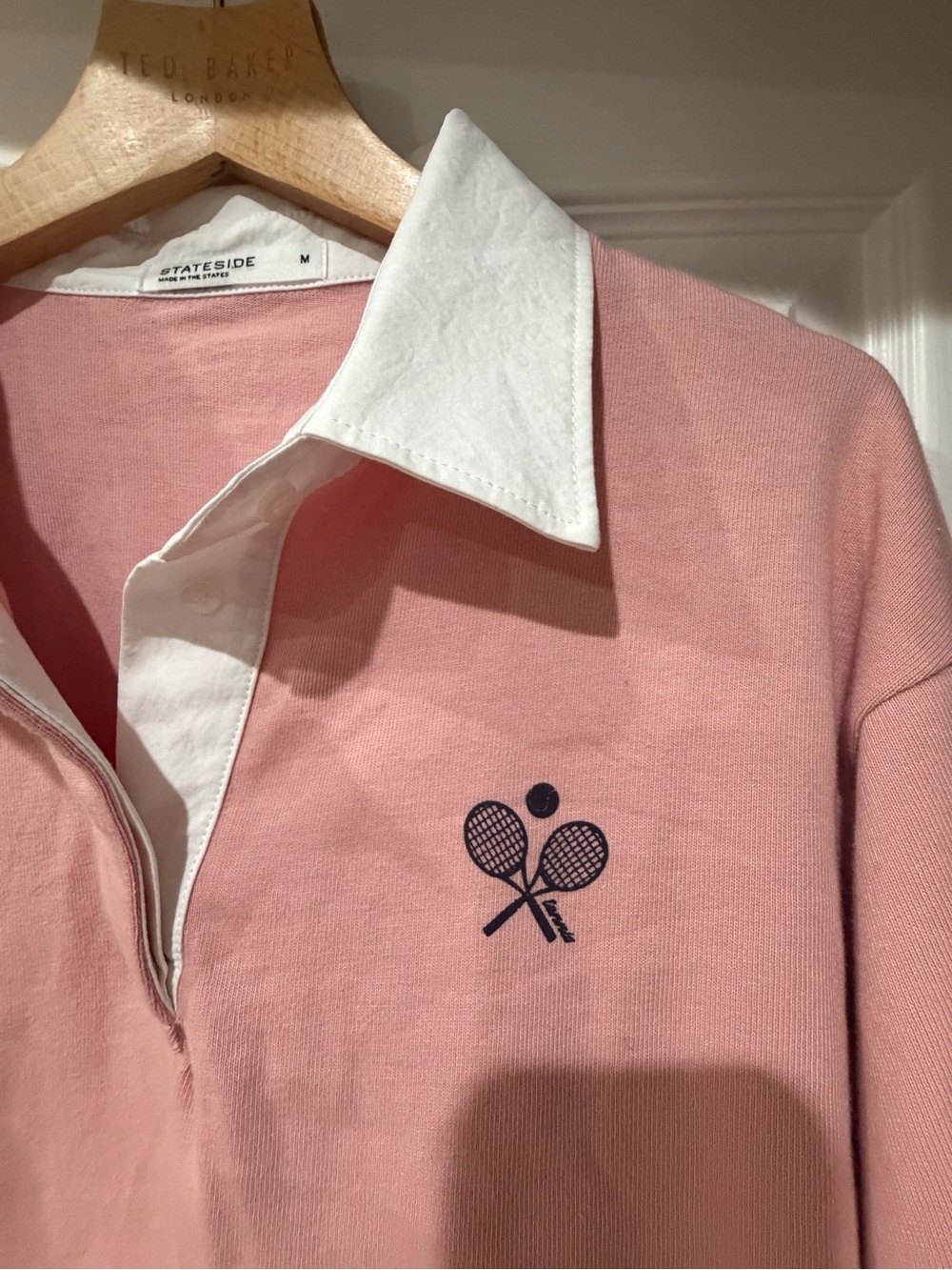Stateside Dusty Pink Cropped Top with Contrast Collar Accent 100% Cotton - Picture 11 of 15